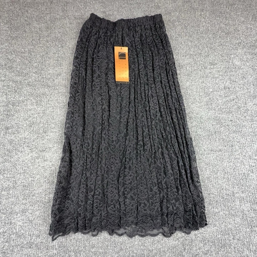 Carole Little Petites Skirt Womens Petite 6 Black Lace A-Line Midi Lined